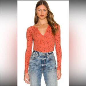 Free People Billie Layering Top Red Orange Combo Floral V Neck Small Boho
